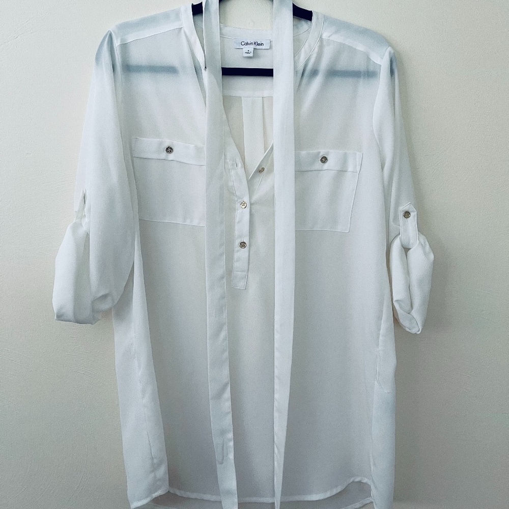 Calvin Klein Women's Long Sleeve White Blouse